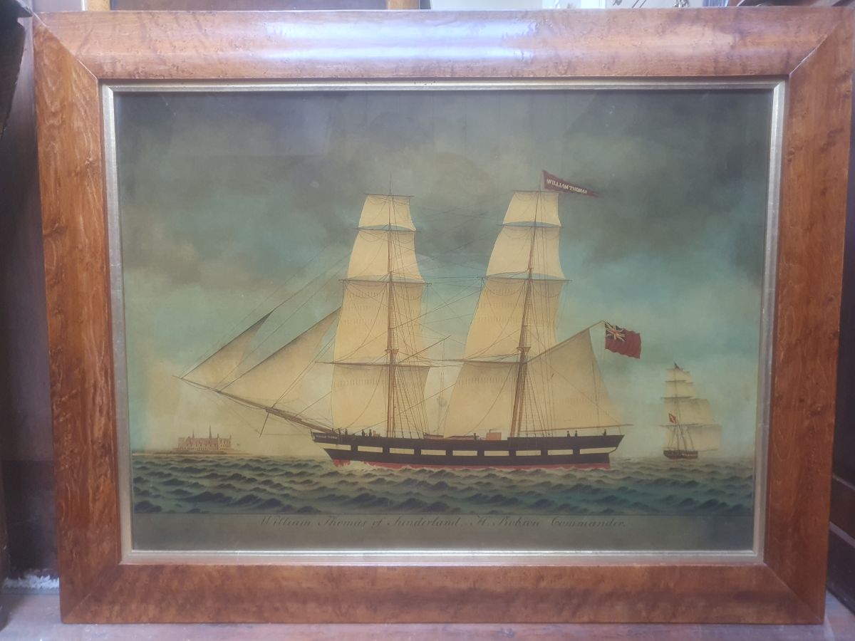 19th Century Reverse Print On Glass Of HMS Sunderland